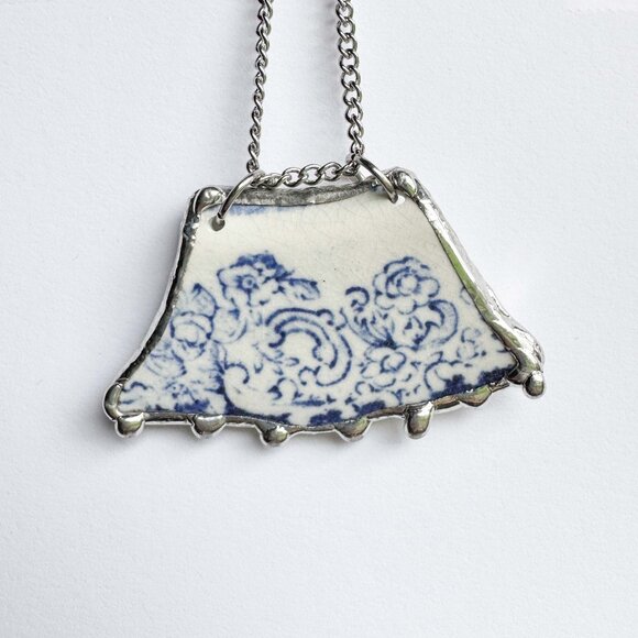 Handmade Jewelry - Handmade repurposed blue delft ceramic shard necklace